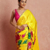 Intricate 1-Minute Ready To Wear Yellow Satin Silk Saree with Blouse