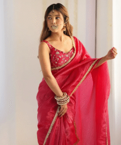 Admirable 1-Minute Ready To Wear Dark Pink Crush Silk Saree with Blouse