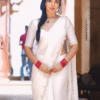Blooming 1-Minute Ready To Wear White Satin Silk Saree With Blouse